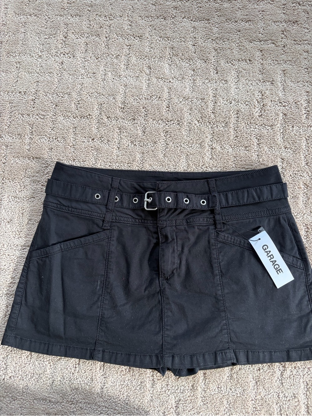 Garage Black Mini Skirt with Grommet Belt